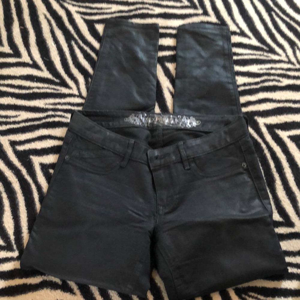 Express Stella Black Wax Coated skinny jeans